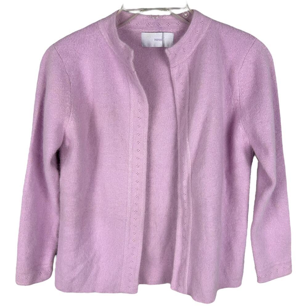 Vintage 80s Angora Blend Lavender Purple Long Sleeve Open Front Cardigan S